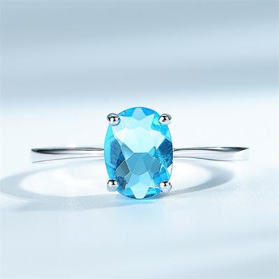 925 Sterling Silver Rings For Women Created Gemstone Blue Topaz Solitaire Ring Wedding Party Anniversary Gifts Fine Jewelry