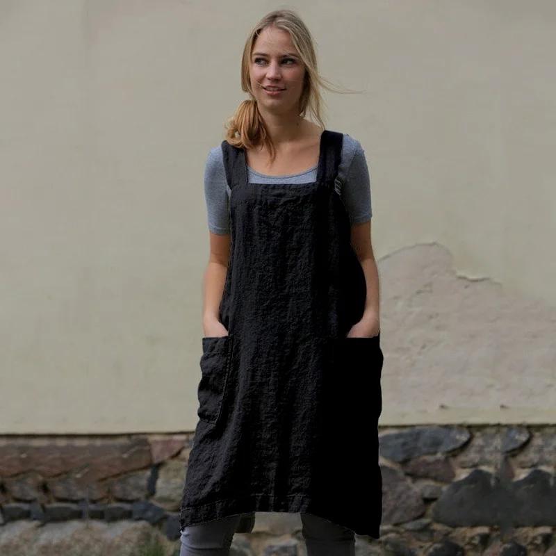 AA Japan Style Cotton Linen Aprons Solid Color Cross Bandage X Shape Back Kitchen Cooking Clothes