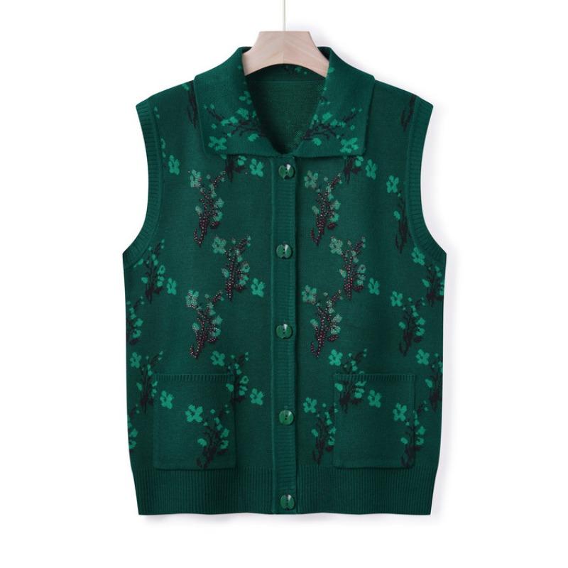 

Мама осень новый вязаный свитер жилет средний пожилой женский жилет кардиган жилет бабушка осенний свитер лошадь 4XL (recommended 130-72.5 kg) зелёный