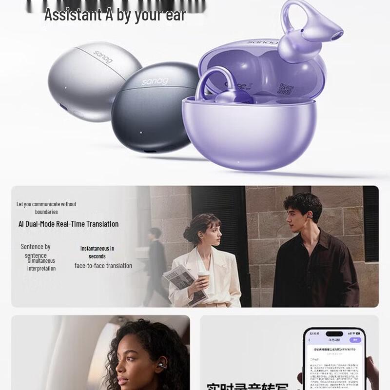 SANAG True Wireless Ear Clip Translator Headphones