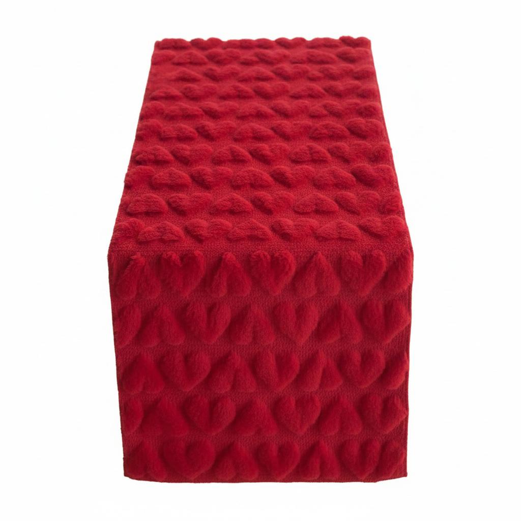 Soft Plush Faux Fur Jacquard Heart Table Runner 72.05x12.99 Inch Flannel Table Runner for Kitchen Home Decoration