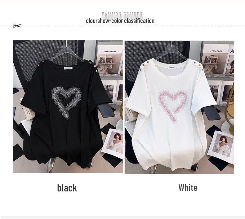Women’s Plus Size Slimming Mid-Length Short-Sleeve T-Shirt (Round Neck, Sizes 200/300/350 Jin, Model 1057)