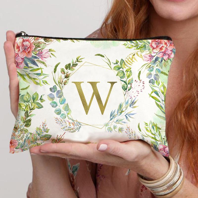 Pattern Letter Initial Makeup Bag Women's Essential Travel Shopping Use Zipper Handbag Party Wedding Storage Bag