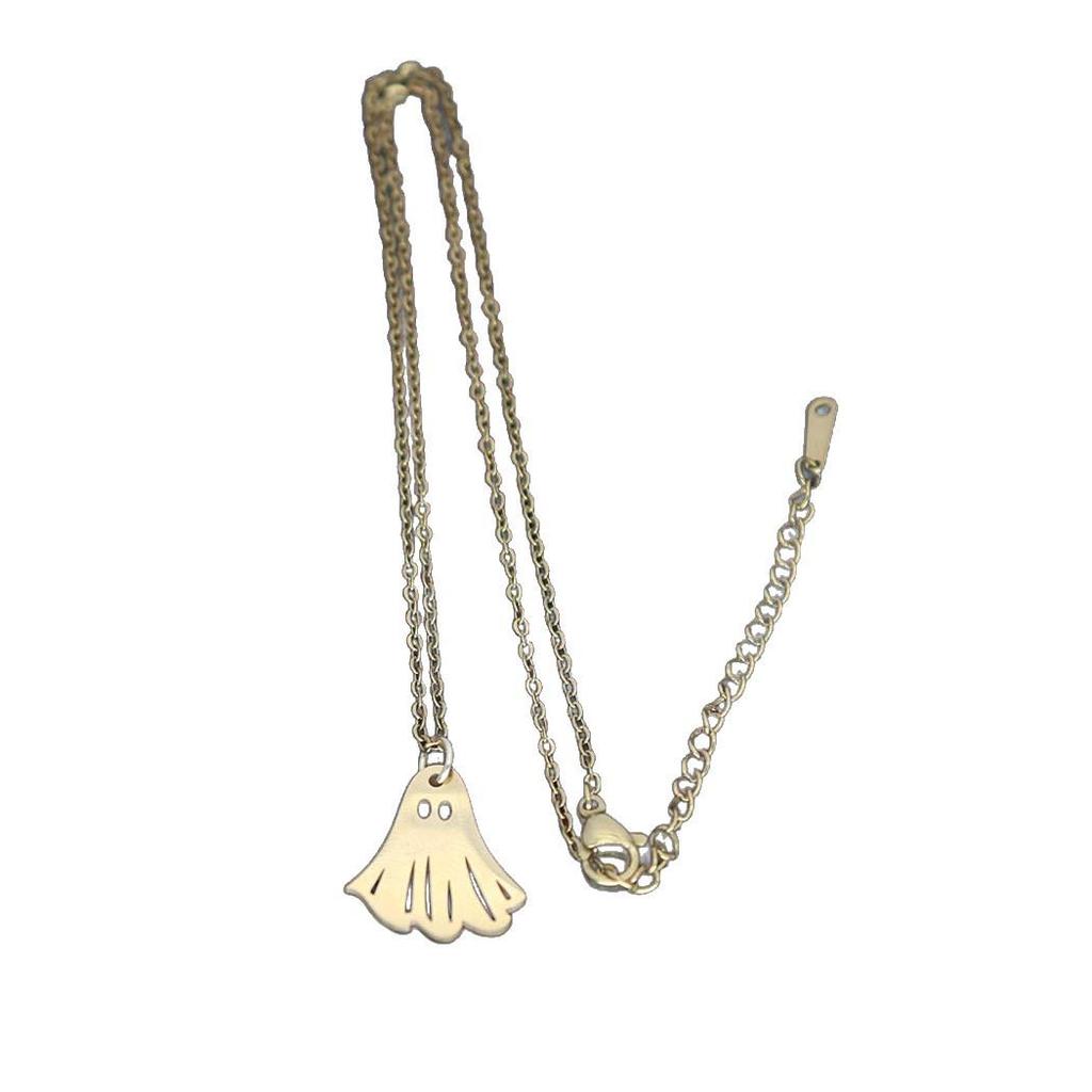 Stainless Steel Halloween Ghost Pendant Necklace - Cute Cartoon Clavicle Chain Jewelry Accessory