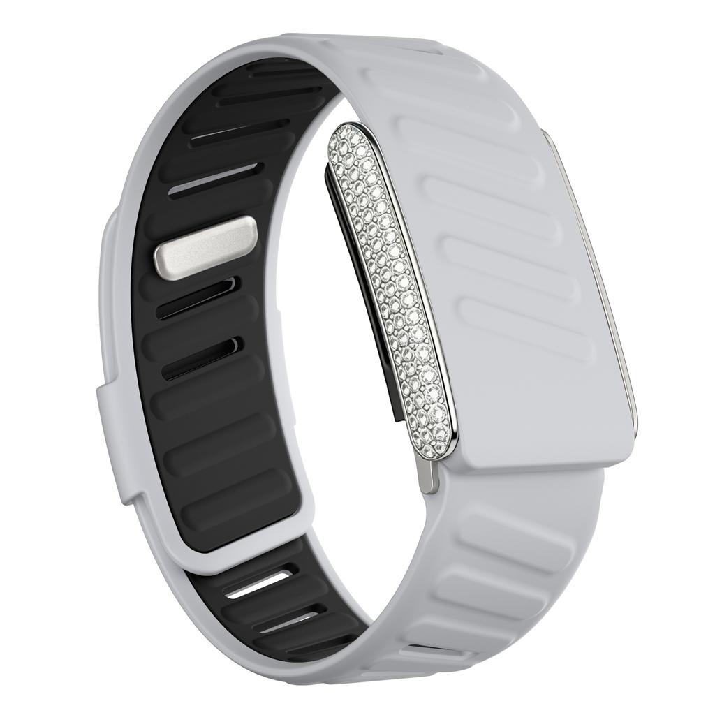 SportFlex Band For WHOOP 5.0 ECG-MG Wrist Band Casual Wristband with Full-Diamonds Bright Silver Metal U-Frame for WHOOP 5.0 One+Peak Silicone Strap