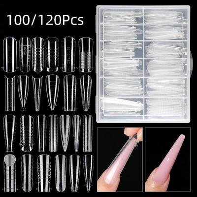 100/120Pcs/Box Full Cover Sculpted Nail Tips Fake Finger Nails Extension Tip Quick Building Mold False Tips For Manicuring Tool