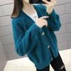 Casaco Cardigan Feminino Curto Solto Primavera Outono Cor Sólida Lã Sintética de Vison Tricotado Botão Suéter