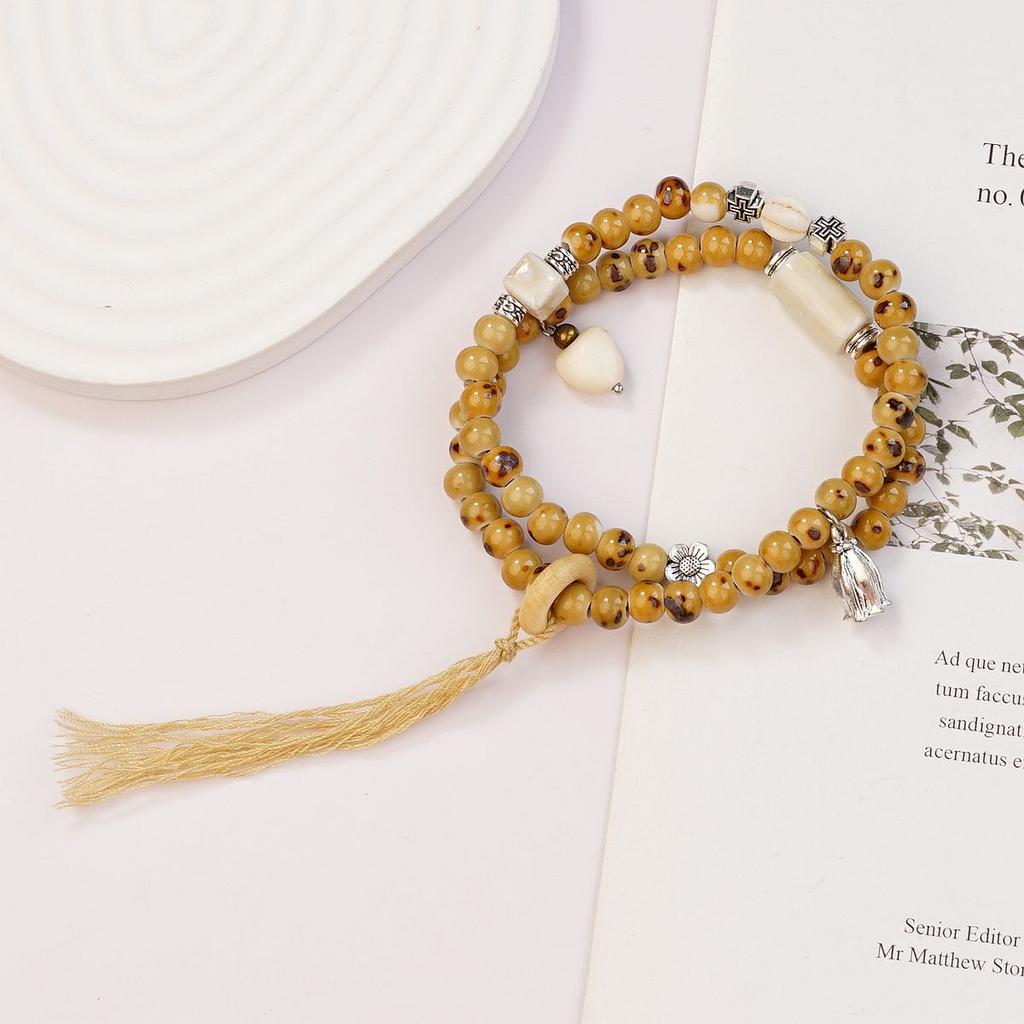 New Ceramic Beaded Bracelet Double Circle Chinese Style Tassel Summer Accessories Jewelry Live Stream Supply