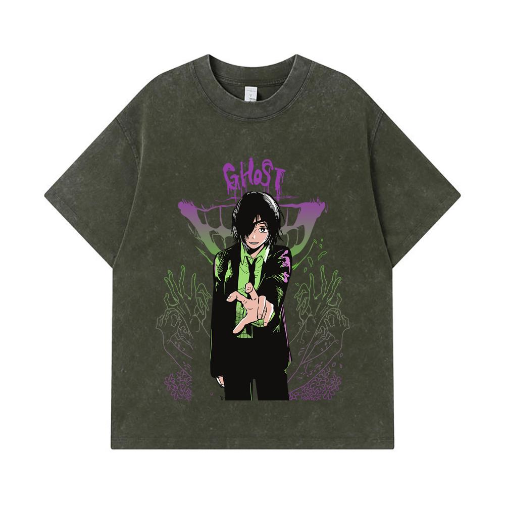 275 GSM Washed T-shirts 100% Cotton Chainsaw Man V7 Himeno Print Unisex Heavy Cotton T Shirt S