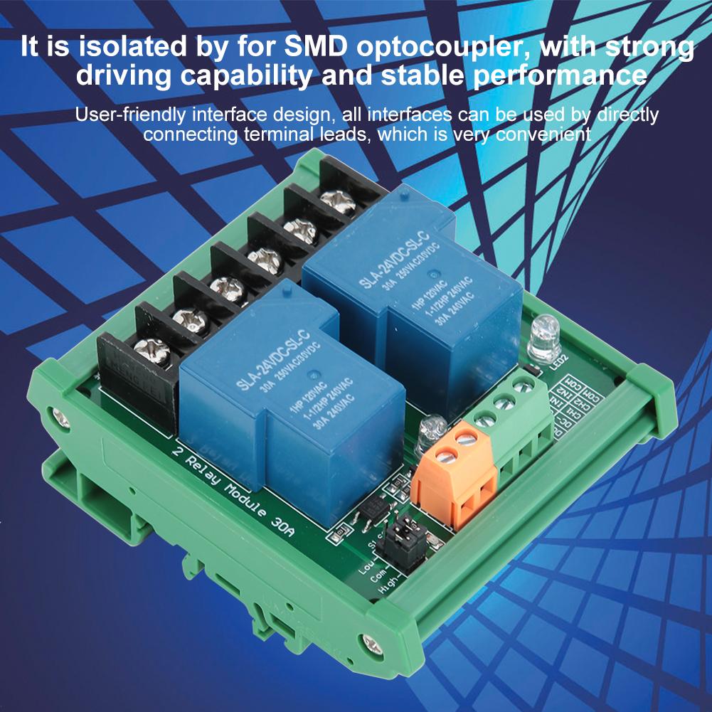 2-Kanal 30A 24V Relaismodul mit Optokoppler-Isolation, unterstützt Low/High-Level-Trigger