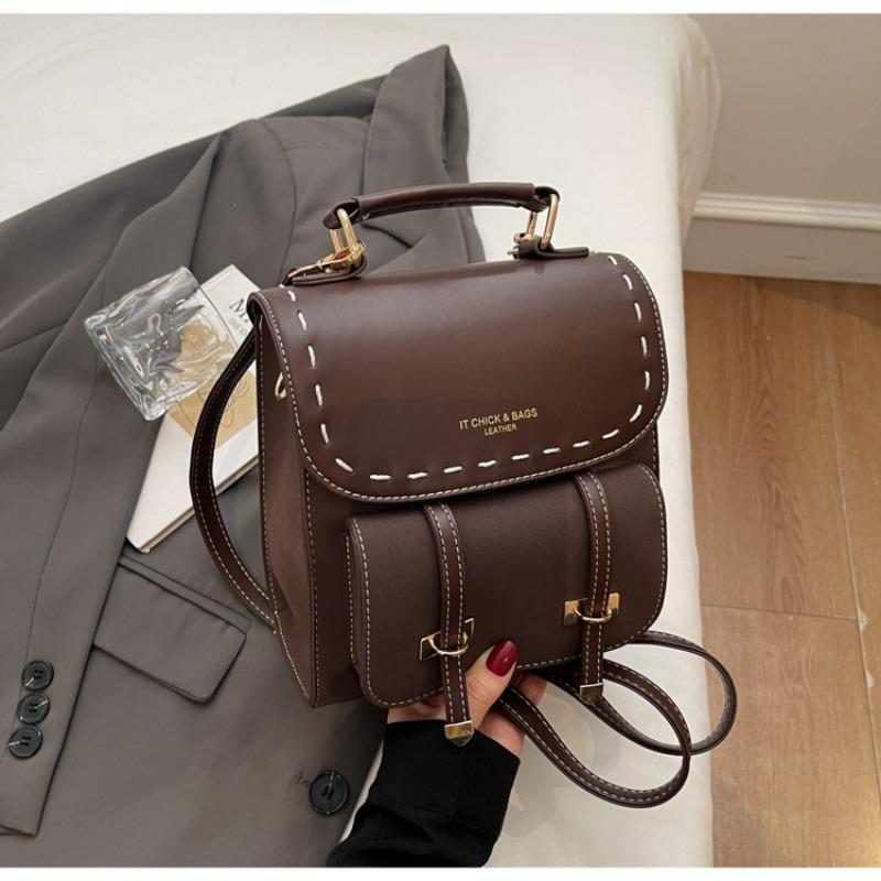 A High-end Color-blocking Bag with A Retro School Style and A Small Book Backpack