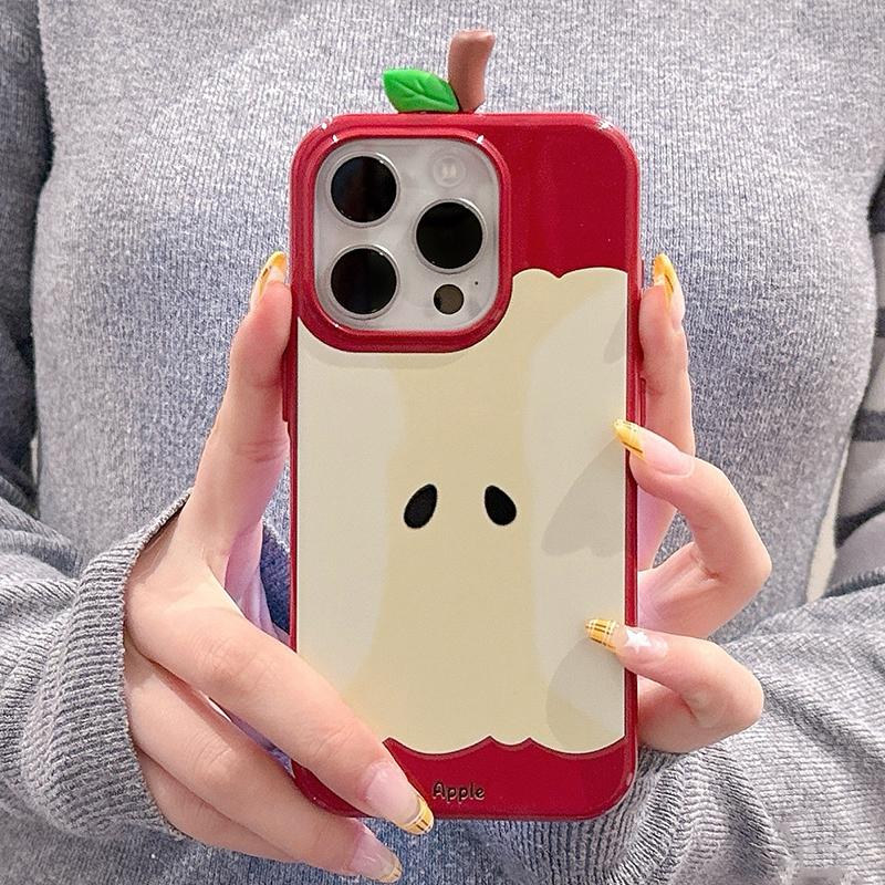Korean Style 3D Red Apple Core Appearance Case Suitable For Apple 16 15 14 13 12 11Por Max Creative Anti Drop Phone Case