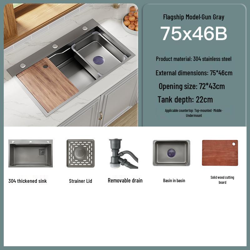 Black Nano 304 Stainless Steel Kitchen Sink: Large Single Bowl Vegetable Washing Basin