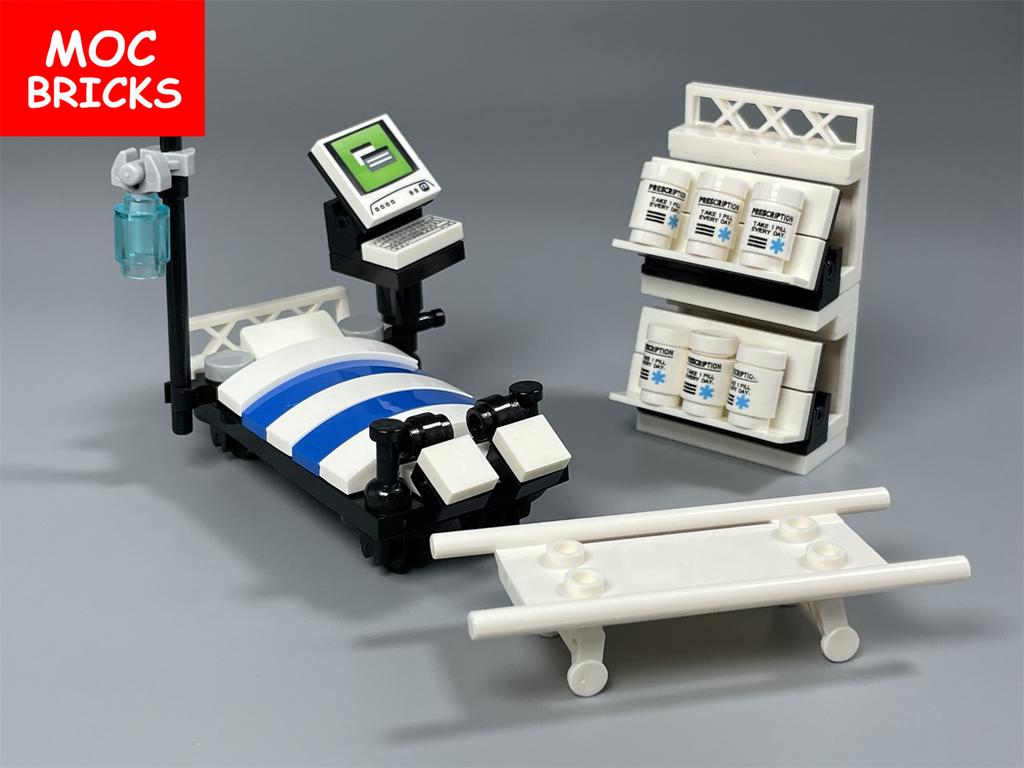 Non-Toxic Moc Bricks Operating Table Doctor Injection Syringe Hospital Emergency Medical Aid Scene Building Blocks Kids Mini Toys