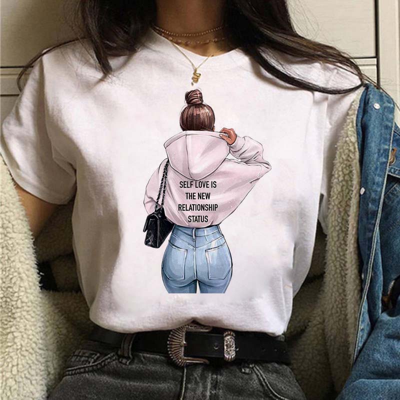 Women T Shirt Fashion Casual Female Print Shirt Loose Women Oneck Tops Harajuku 90s Girls Kawaii T Shirt Korean Style Clothes
