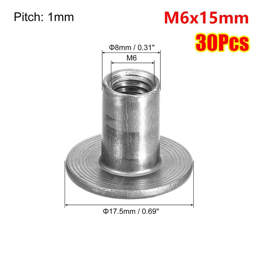 30Pcs Round Base Tee Nut M6 M8 Mounting Hardware Fastener  for Furniture Sheet Metal Woodworking