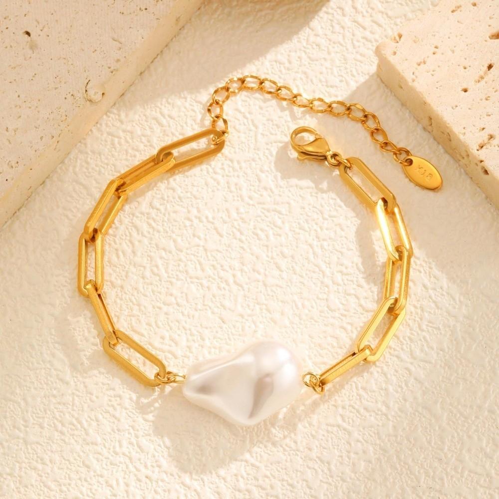 Imitation Pearl Gold Plated Bracelet Elegant Chain Bracelet New Pearl Bracelet  Women Jewelry