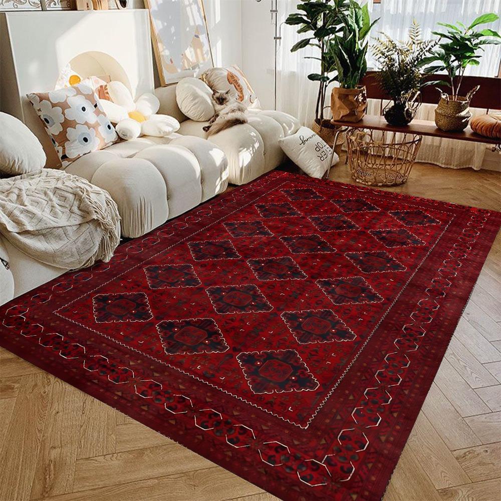 Geometric Ethnic Tribal Area Rug Bohemian Home Decor Carpet Geometric Lines Pattern Soft Non-Slip Floor Mat for Living Room
