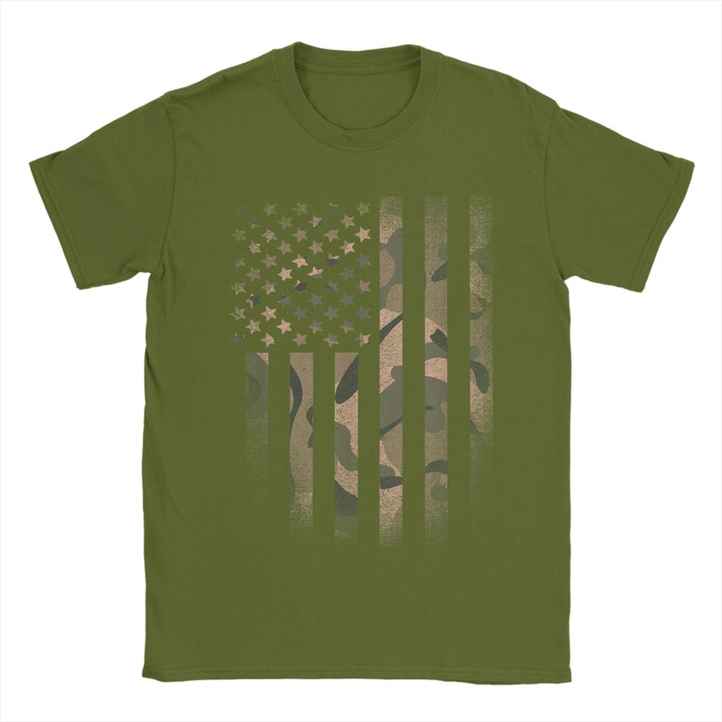 Novidade Camuflagem Bandeira Americana EUA Militar Táticas Camuflagem Deserto Camisetas para Homens Gola Redonda Manga Curta Camiseta Roupas