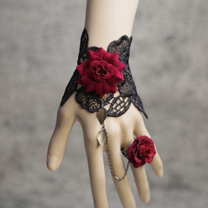 Amy Mi Lace New Accessories Elegant Accessories Flocking Camellia Fashion Finger Ring Retro Lolita Bracelet