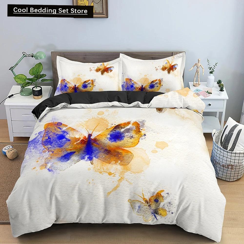 Butterfly Duvet Cover King Queen Size Animal Floral Bedding Set for Teens Adults Beautiful Flower 23pcs Polyester Quilt Cover
