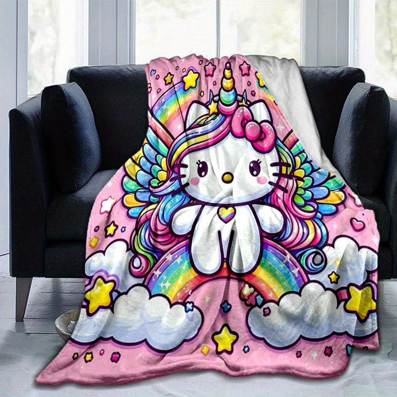 1pc. Hello Kitty Unicorn Rainbow Wings Clouds Stars Home Office Outdoor Blan 100x150cm