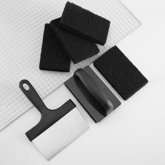 Yousheng Grill Scraper Set Food Scraper with Sponges Heavy Duty Stainless Steel Griddle Cleaning Kit Flat Top Cleaner Tool for BBQ Kitchen