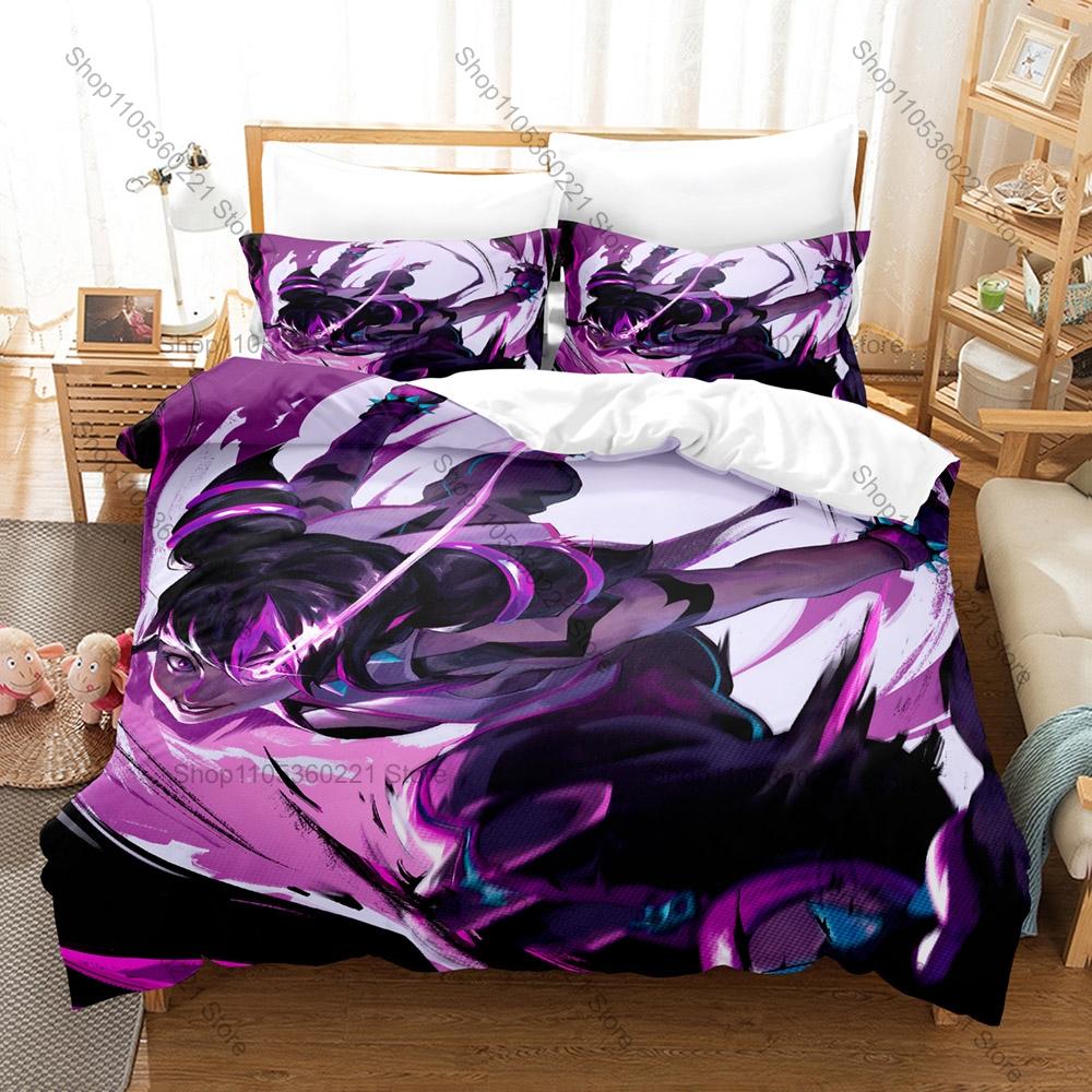 Cool Juri Han Purple Spider Outfit Twin Bun Pink Eyepatch Duvet Cover + 2 Pillowcases Capcom Fighting Game Bed Linen