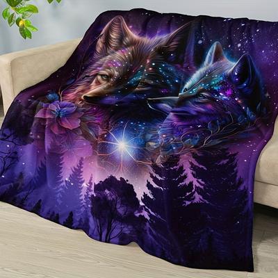 1 Stück Mode-Decke, Flanelldecke mit Wolfs- und Sternenmuster, Weiche Warme Decke Nickerchen-Decke, Sofa Sofa Büro Bett Campingausflug, Multi-Pu
