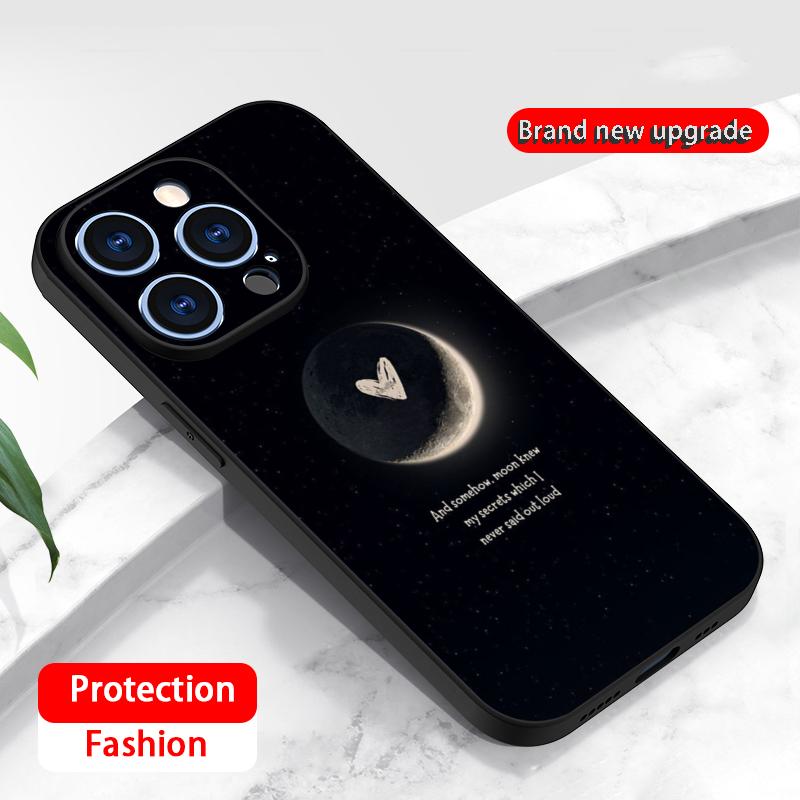

Cool moon fashion poster pattern Phone Case For iPhone 17 16 16e 15 14 13 12 Plus Mini Pro Max Soft black Shockproof Cover iPhone 16