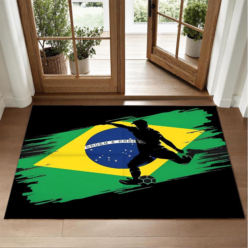 Brazil national football team Design Crystal Velvet Rug Soft Decorative Mat for Bedroom Entrance