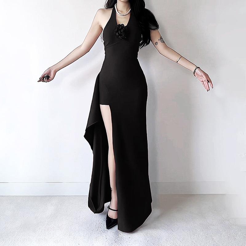 Ilya Dress High Split Suspender Collar Dress, Autumn Royal Sister Sexy Temperament Group S чёрный