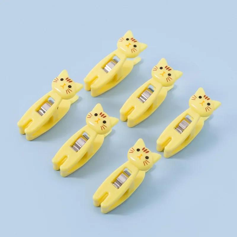 6 /Bag Cartoon Cute Cat Clip Food Seal Clip Note Memo Clip Multi-functional Compact Clothpin For Portable Snack Storage Bag Clip