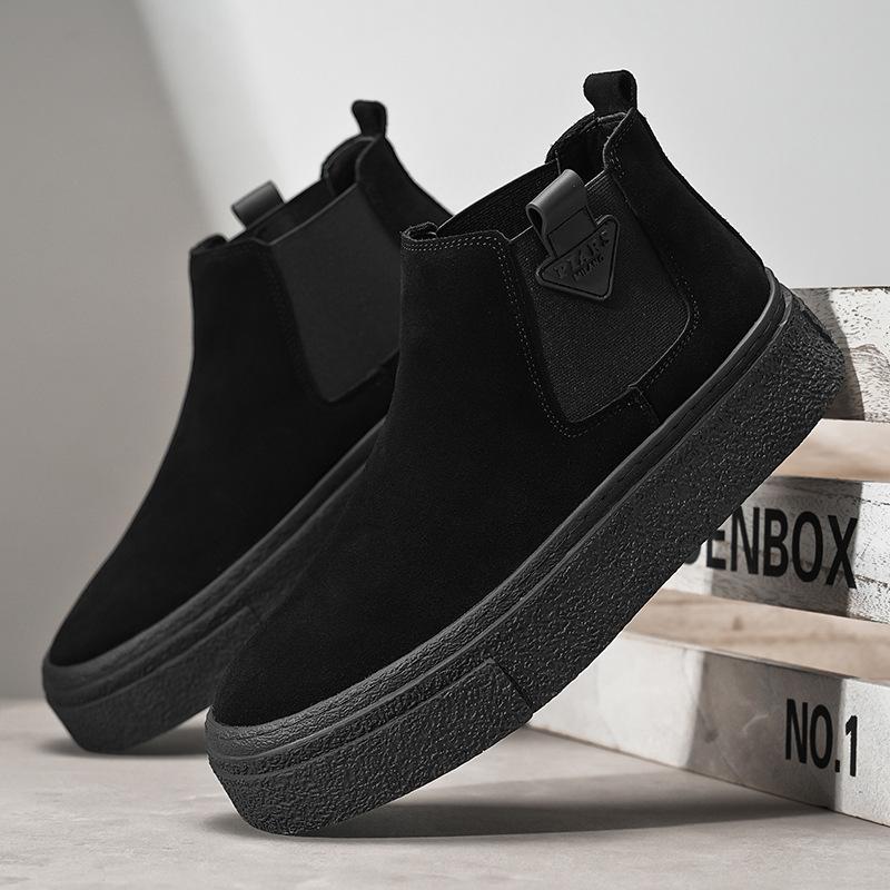 Chelsea boots herr 2024 höst och vinter sammet Martin-kängor mångsidiga retro en-pedal högklackade kängor tjocksulade korta kängor herr