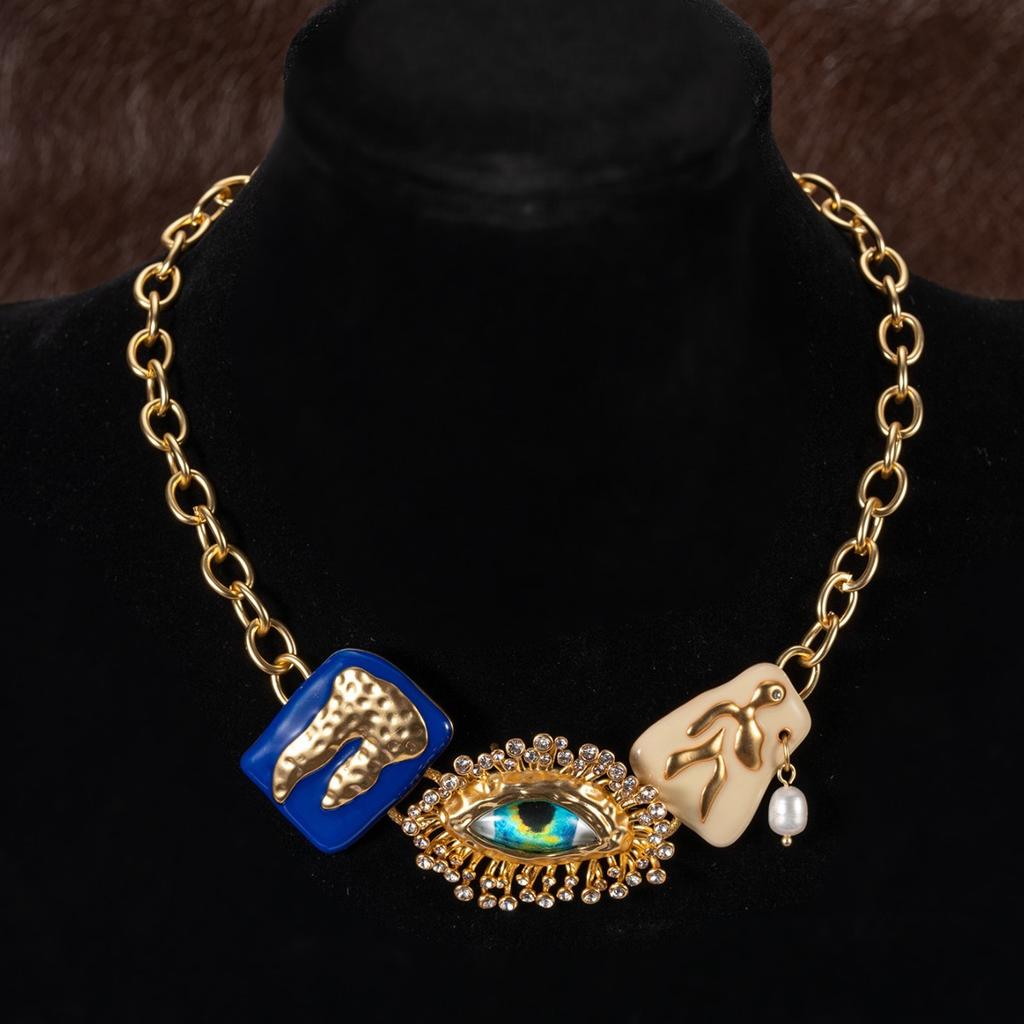 Schiaparelli schiaparelli goldenes Teufelsauge mittelalterliches Schmuckset Vintage-Emaille-Steckohrringe Europa und Amerika