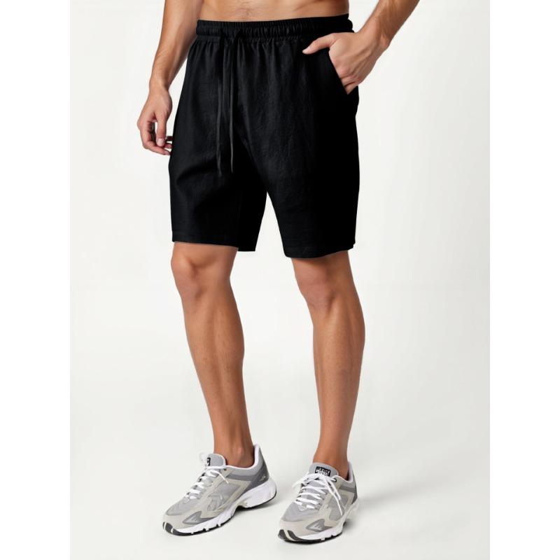2025 Men's Summer New Solid Color Drawstring Pure Cotton Loose Sports Shorts Casual Versatile Shorts