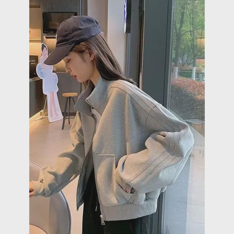 Z Zipper Damen Slim Baseballjacke - Lässiger Frühling/Herbst Cardigan Top