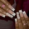 European and American long water pipes simple French fake nails gradual change flower colored diamonds cross-border wear armor Press on nails