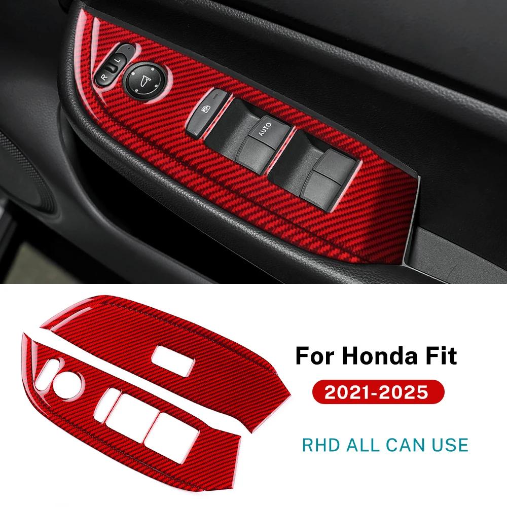 Real Soft Carbon Fiber For Honda Jazz Fit 2021 2022 2023 2024 2025 RHD Car Front Door window Lift Frame Interior Accessories.