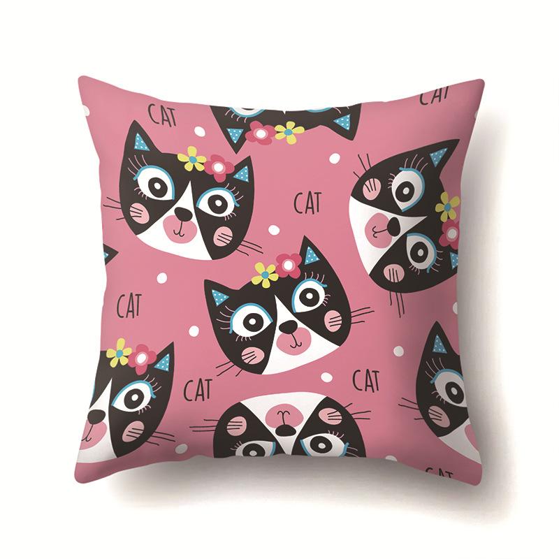 Cat Geometric Cute Single-sided Pillowcase Sofa Office Cushion Cover Living Room Waist Cover Bedroom Back Cover