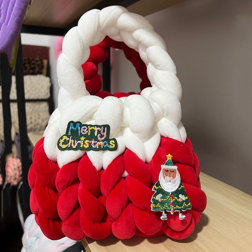 

Женская маленькая сумка-тоут, сумки из исландской шерсти с ручками сверху, мягкие контрастные цвета с короткой ручкой, женская рождественская сумка Санта-Клауса красный
