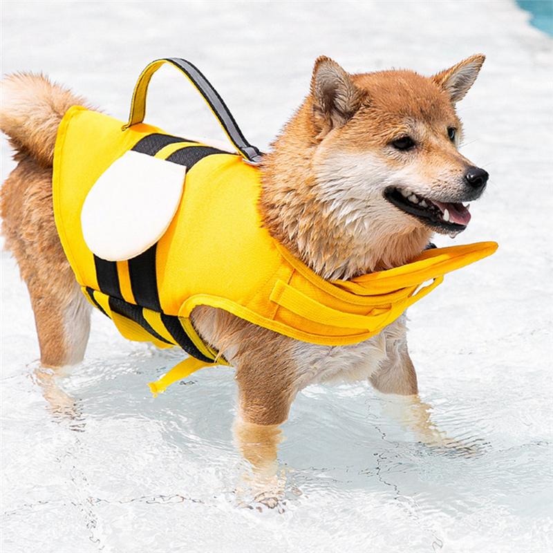M-Modern-Dog Life Jacket Pet Vest Dog Swimsuit Big Dog Collar Harness Pet Dog Swimming Summer Swimwear Clothes Cute Bee Pet