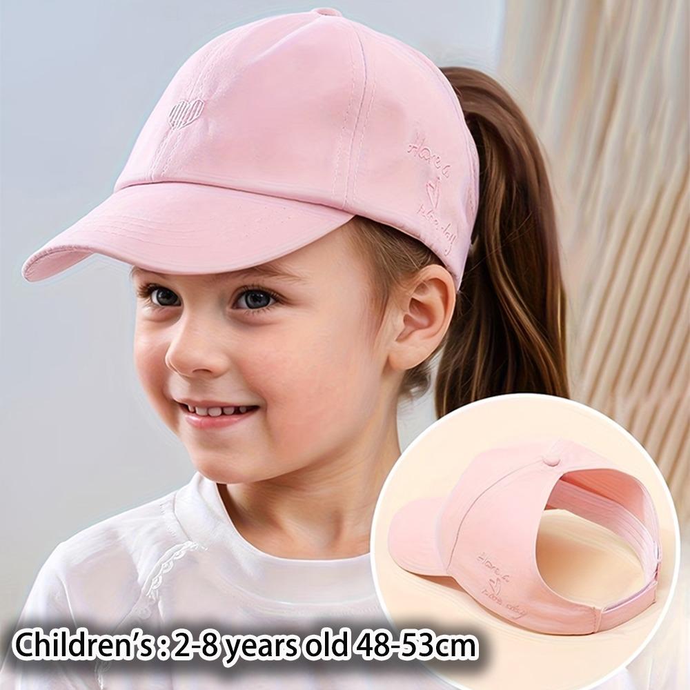 Heart-Embroidered Baseball Cap For Girls Breathable Cute Children'S Baseball Hat Uv Protection Sun Protection Tool