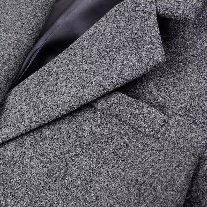 Elegant Faux Fur Long Coat Women Long Sleeve Lapel Loose Woolen Female Maxi Outwears 2024 Autumn Winter Luxury Gary Lady Jackets