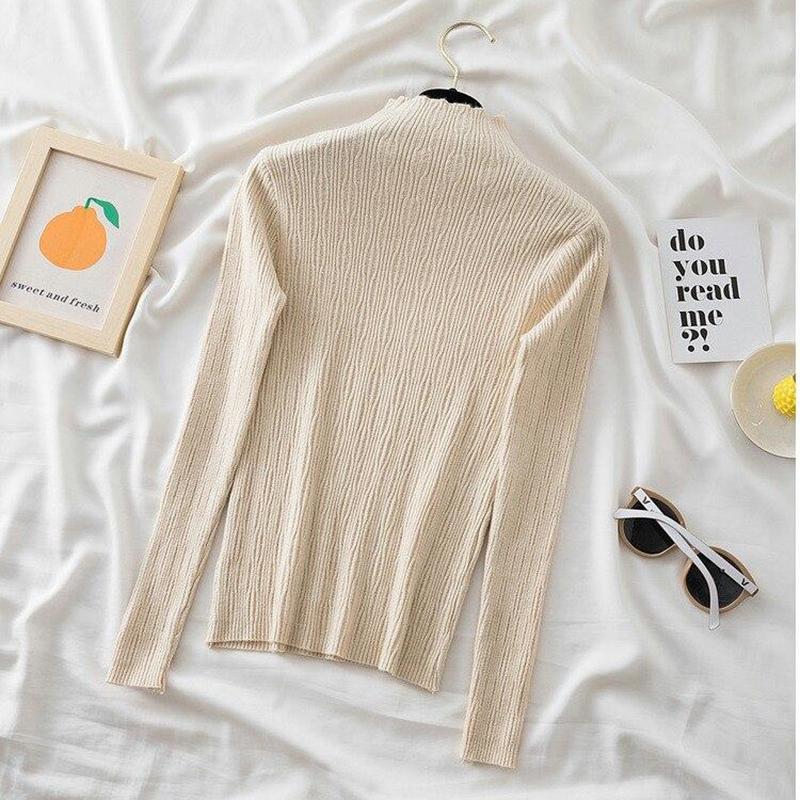Pulovr s polovičním rolákem Pletený svetr Dámský Podzimní a zimní Top s dlouhým rukávem Svetr Ležérní Jednoduchý Jednobarevný Svetry 28904