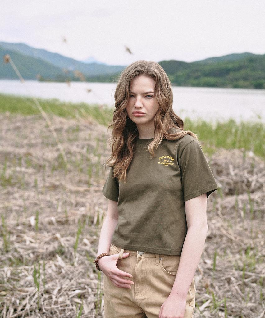 FAKE CAMPER Women'S Tiger Original Vintage Crop Short Sleeve T-Shirt [Khaki]