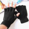 1 Pair Half Finger Fingerless Gloves Men/Women Black Warm Knitted Stretch Elastic Winter Outdoor Equipment Cycling Accessories