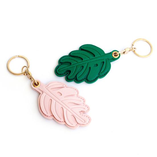 Keychain Pendant Monstera Leaf Shape Key Holder Imitation Leather Access Card Cover Bag Charm
