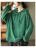 2025 Spring Retro Hooded Pullover: Women's Casual Loose Fit Solid Color Long Sleeve Sweatshirt