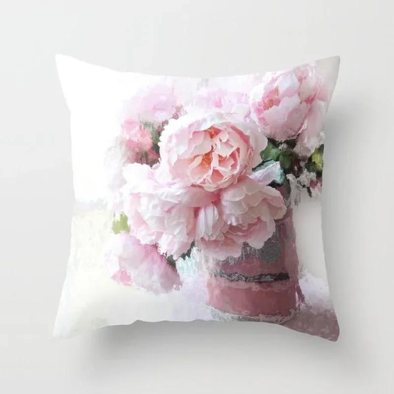 Country Style Retro Floral Pillowcase Fresh Rose Print Farmhouse Cushions Cover Sofa Seat Decorative Pillow Cover 45*45Cm